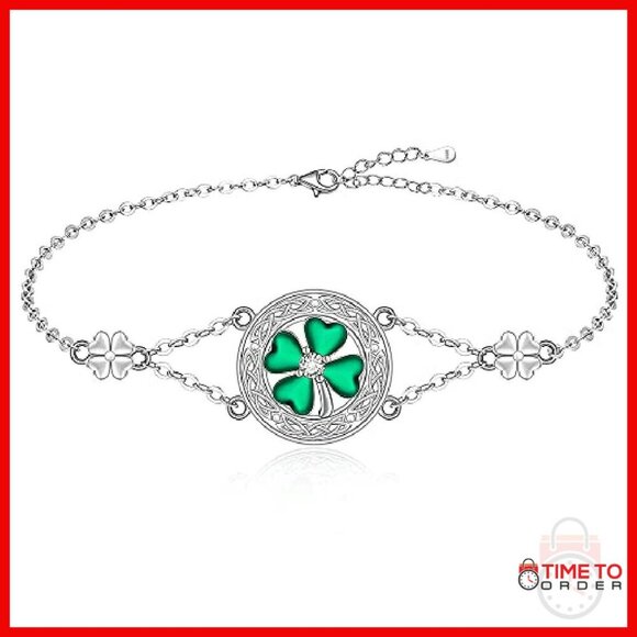 Amazon.com: Fenthring Four Leaf Clover Bracelet for Women St  Sterling Silver Four Leaf Clover Charm Bracelet Celtic Knot Jewelry